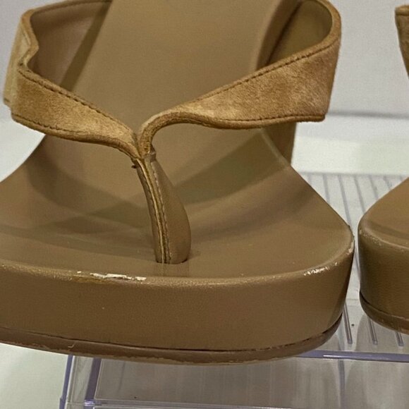Jeffrey Campbell Suede Wedge Platform Thong Sandals Tan Camel Size 9 - Picture 3 of 9